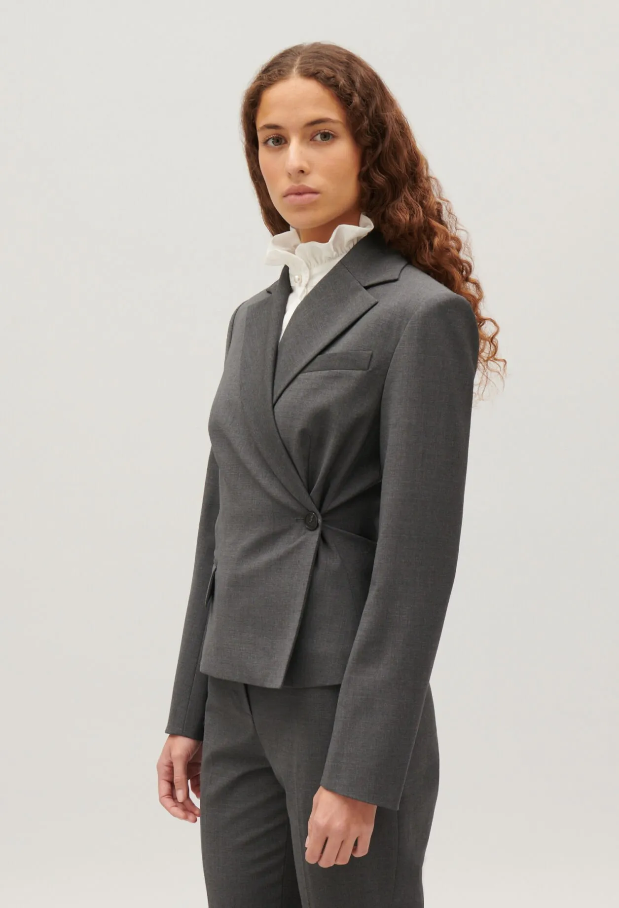 Blazer Wickeloptik grau meliert