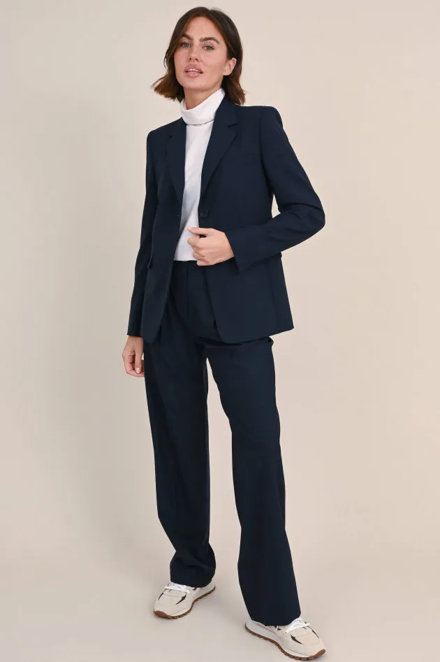 Einreihiger Blazer aus Schurwolle in Navy