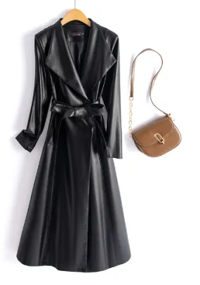 Eleganter Ledermantel Mit Gürtel Für Damen | Perfekt für formelle Anlä
