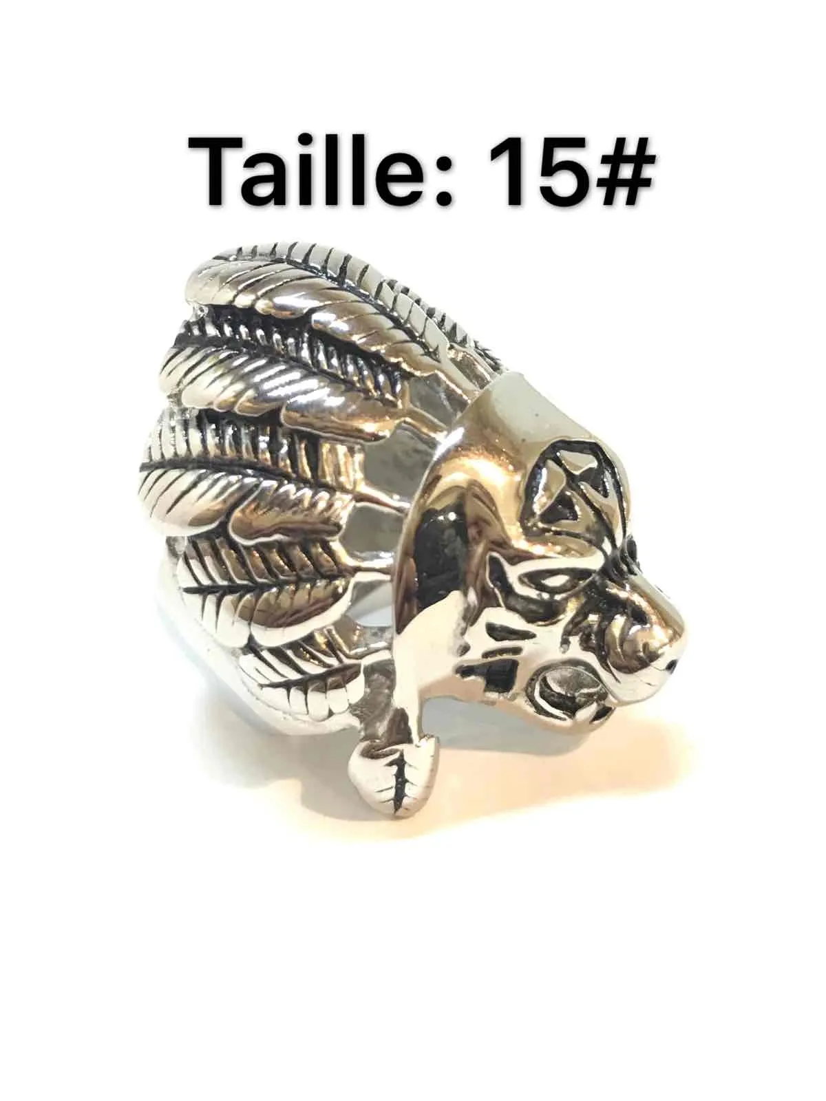 Feather wolf head steel ring