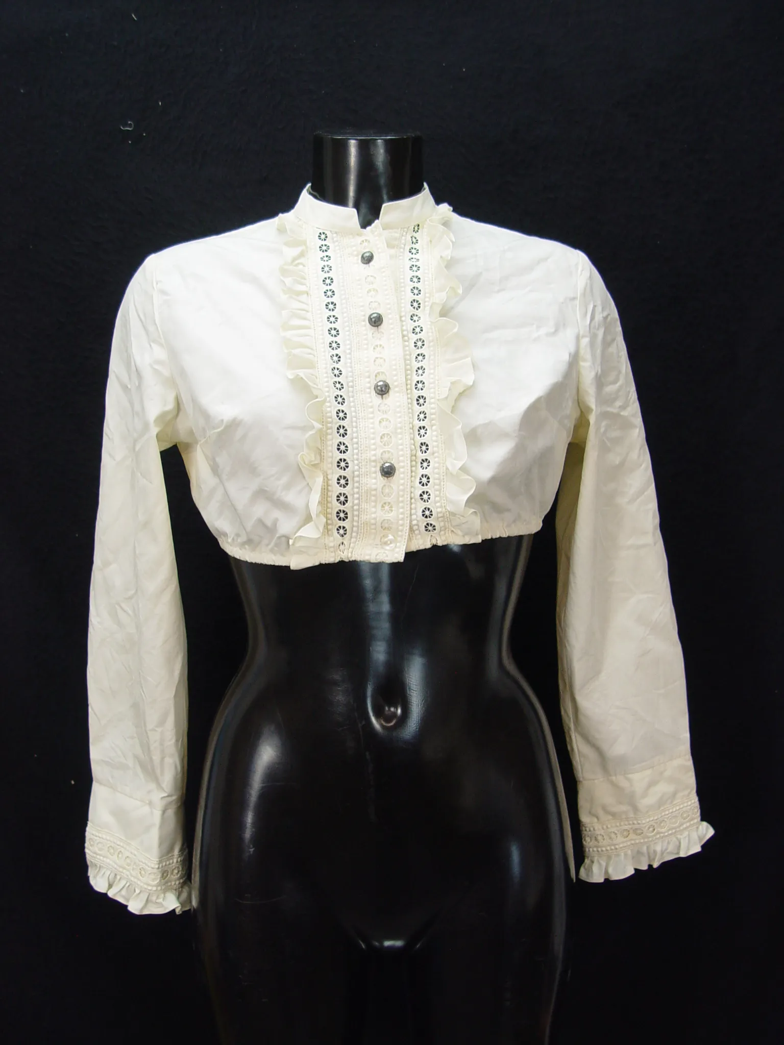 Gr.40 Dirndlbluse mit Stehkragen und Spitze Cottonova Trachtenbluse B7576