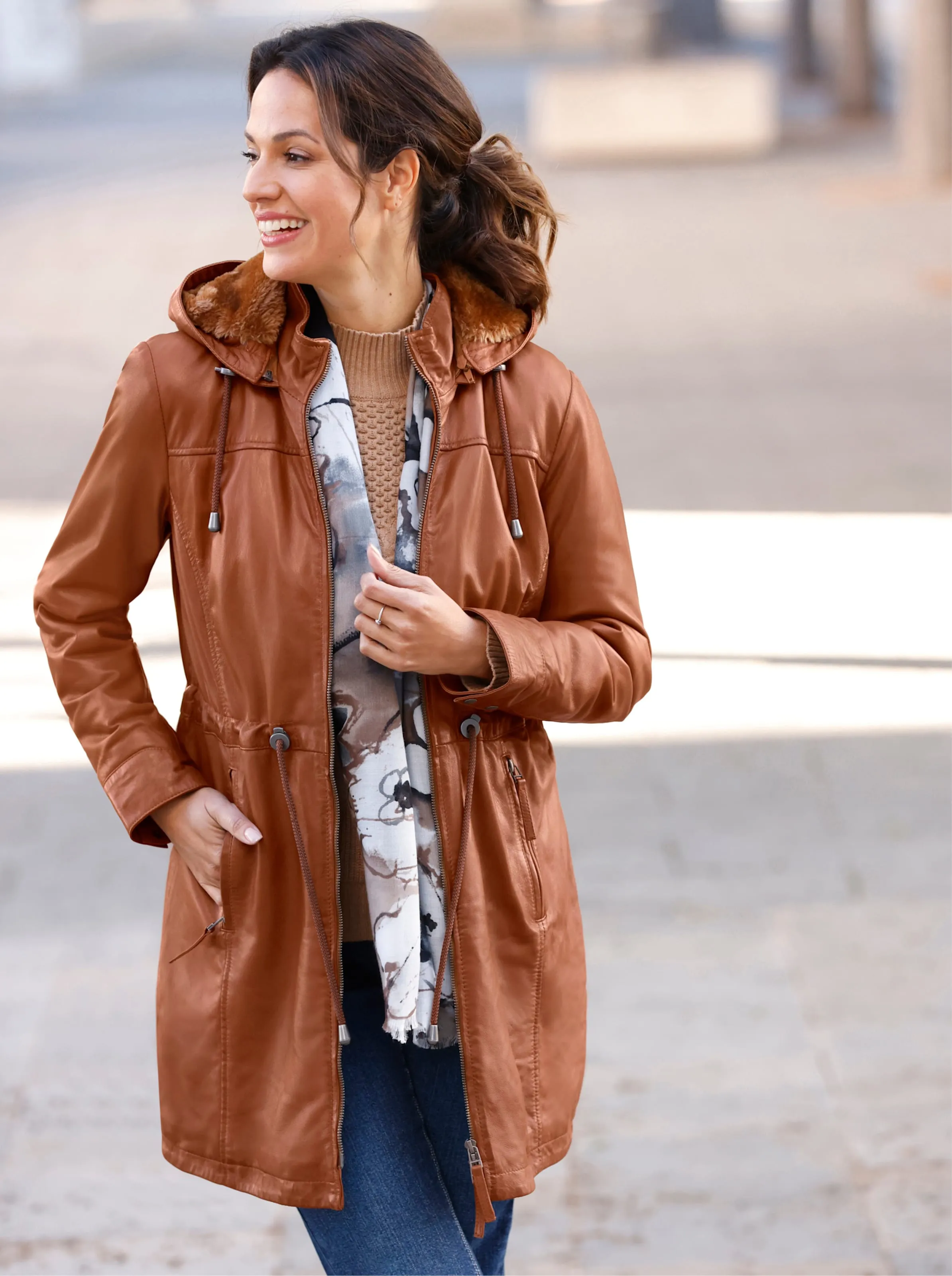 Mainpol Leder-Jacke in cognac