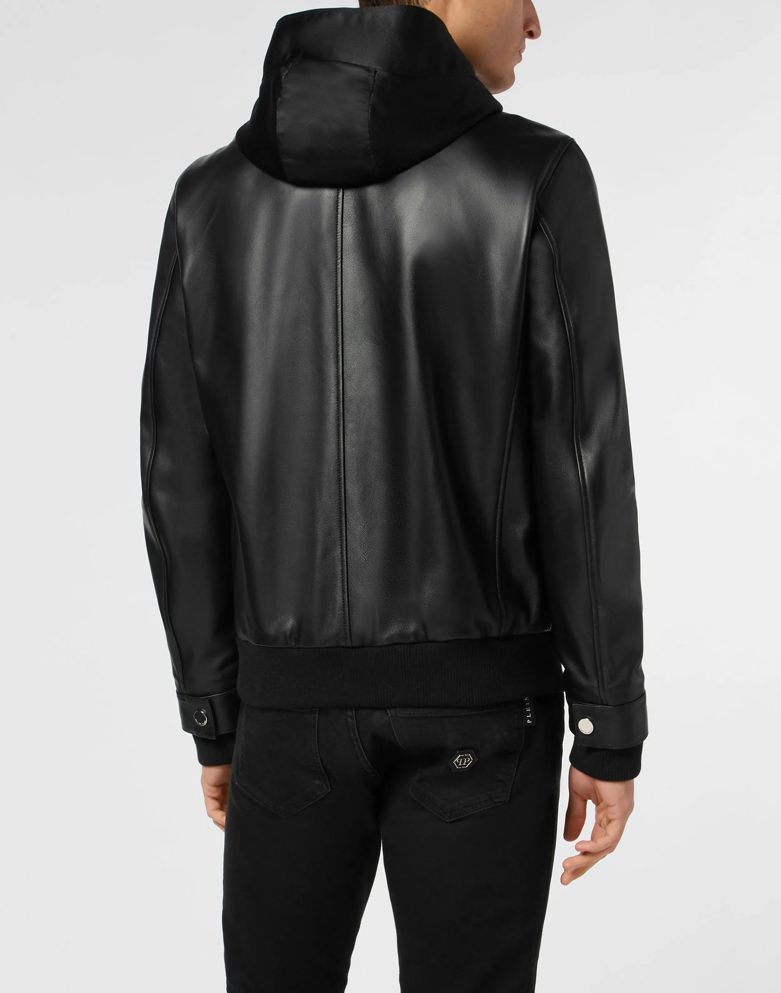 Nappa Leather Hooded Bomber Jacket