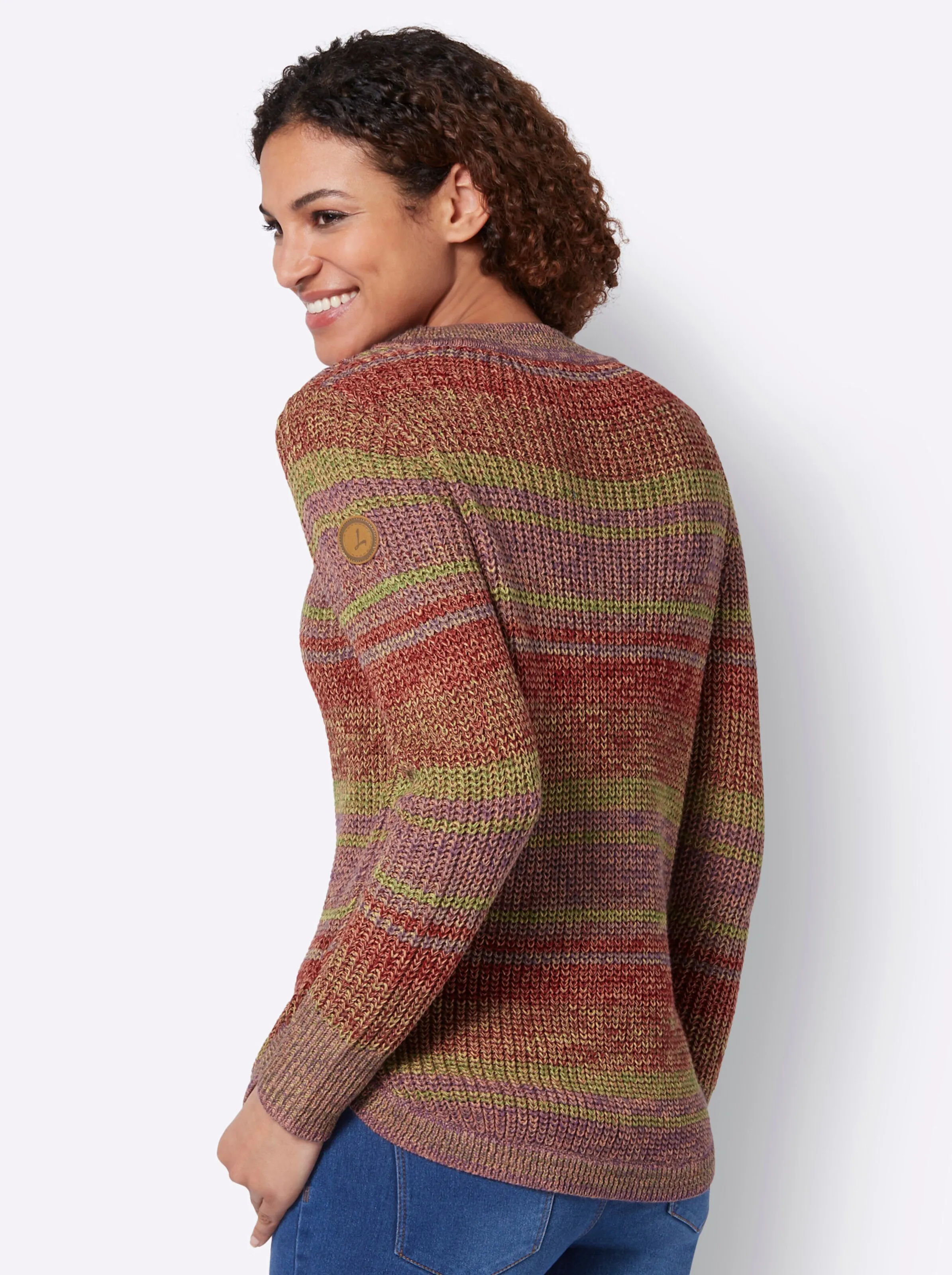Pullover in oliv-dunkelrot-meliert