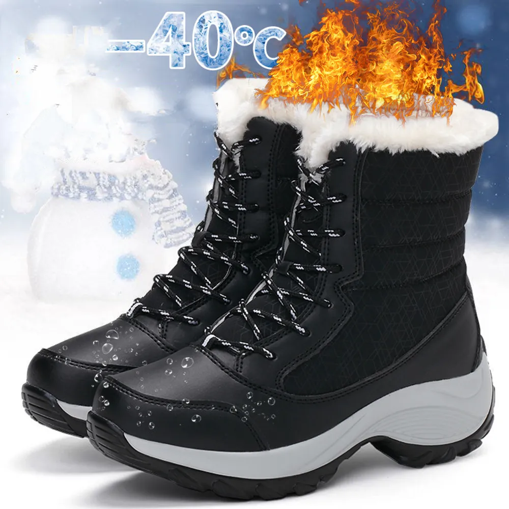 Schnee Winter Frauen Nicht rutschschwarz Halten Sie warmen Knöchel für Frauen plattform wasserdichte Schuh plus Größe Oberschenk