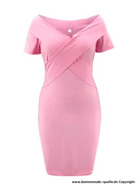 Solides Kurzarmkleid mit Kreuzausschnitt in Rosa
