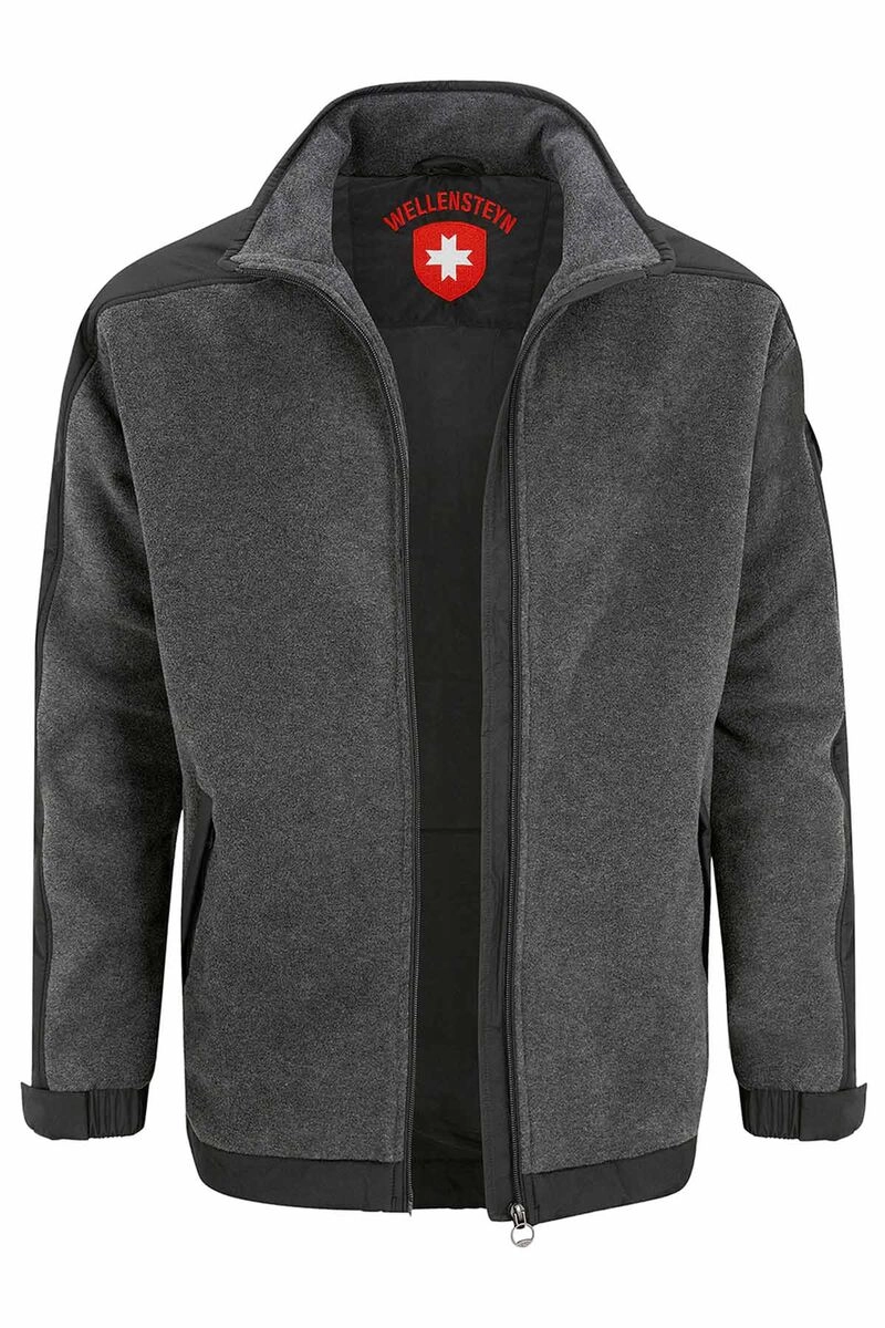 WELLENSTEYN Jet-Fleece-Jacke melange/schwarz windabweisend, wasserabweisend, atmungsaktiv