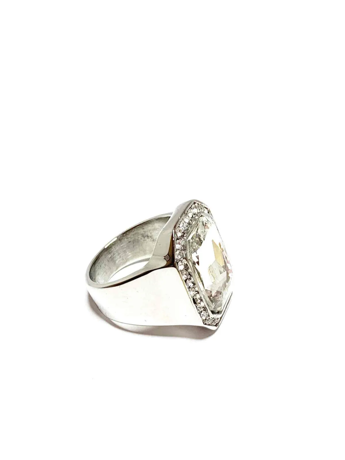 White diamond knignt steel ring